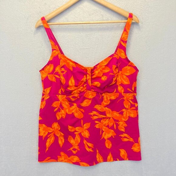 Lands' End Other - Lands’ End Floral Tankini Top Size 16 Swimsuit Unpadded Underwire Pink Orange
